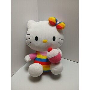 Babies Hello Kitty By Sanrio 2012 Plush Rainbow Stripes w/ Cupcake Ty Beanie